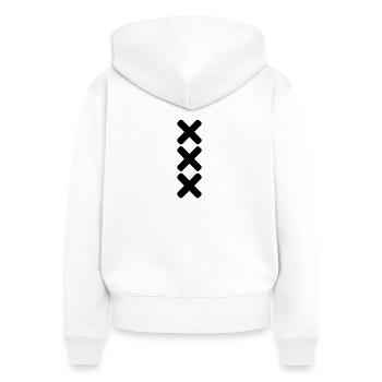 Amsterdam Schwarz XXX - Frauen Premium Bio Zip Hoodie - Weiß - Hinten - AI Model Female 172 light (172cm)
