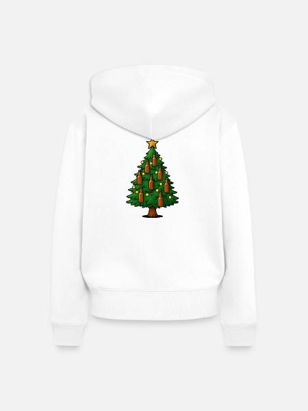 Festliche Bierflaschen Weihnachtsbaum - Frauen Premium Bio Zip Hoodie - Weiß