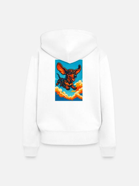 Lebendige fliegende Dackelillustration - Frauen Premium Bio Zip Hoodie - Weiß