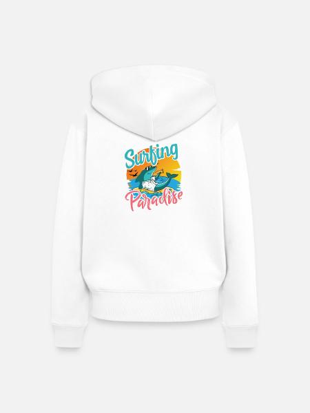 SurferHai Urlaubsmotiv - Frauen Premium Bio Zip Hoodie - Weiß