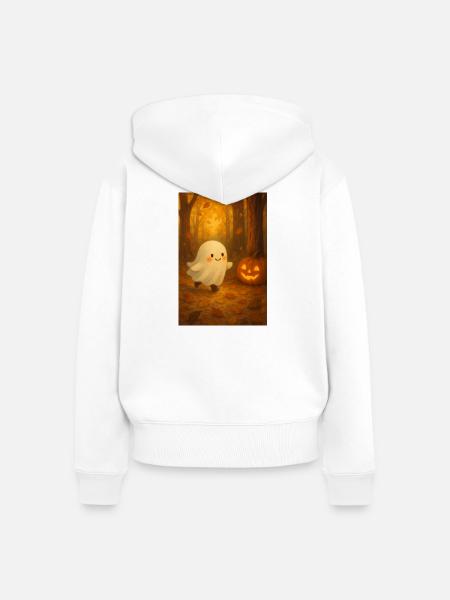 Minimalistischer Halloween Geist - Frauen Premium Bio Zip Hoodie - Weiß