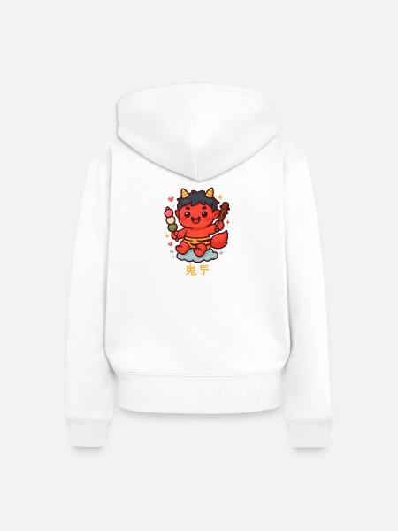 Süßer Oni mit Dango und Stock - Frauen Premium Bio Zip Hoodie - Weiß