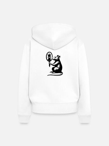Ratte vor Spiegel - Frauen Premium Bio Zip Hoodie - Weiß