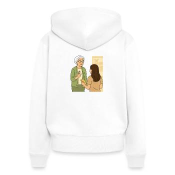 Mamie Karin - Sweat à capuche zippé Premium bio Femme - blanc - Dos - AI Model Female 172 light (172cm)