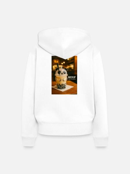 Panda Bubble Tea Cup Illustration - Frauen Premium Bio Zip Hoodie - Weiß