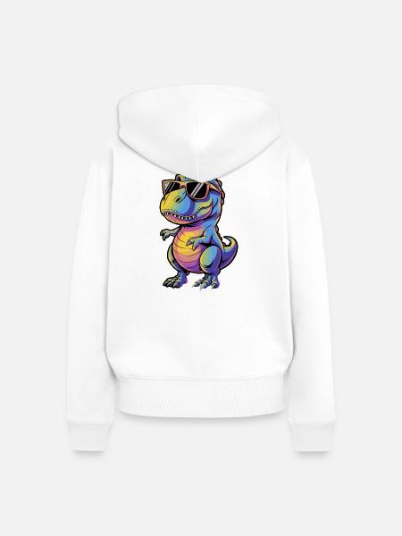 Cooler Dinosaur Mit Sonnenbrille - Frauen Premium Bio Zip Hoodie - Weiß