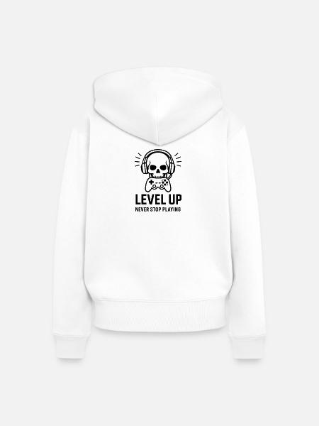 Level Up Schädel Gaming Headset - Frauen Premium Bio Zip Hoodie - Weiß