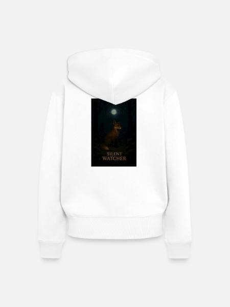 Silent Waiting Fox im Mondlicht - Frauen Premium Bio Zip Hoodie - Weiß