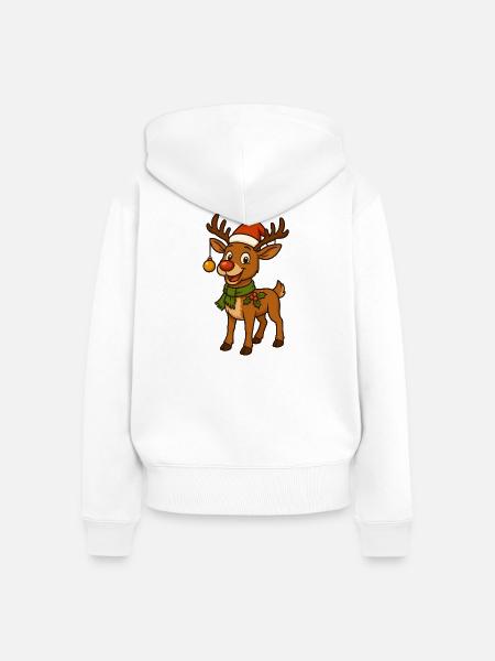 Comic-Weihnachtshirsch mit Deko - Frauen Premium Bio Zip Hoodie - Weiß