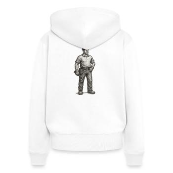 Croquis approximatif d’un ouvrier du bâtiment avec un marteau - Sweat à capuche zippé Premium bio Femme - blanc - Dos - AI Model Female 172 light (172cm)