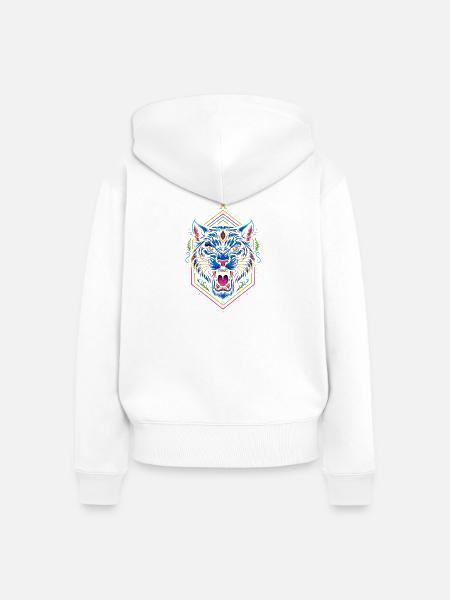Neon Tiger Geometrischer Print - Frauen Premium Bio Zip Hoodie - Weiß