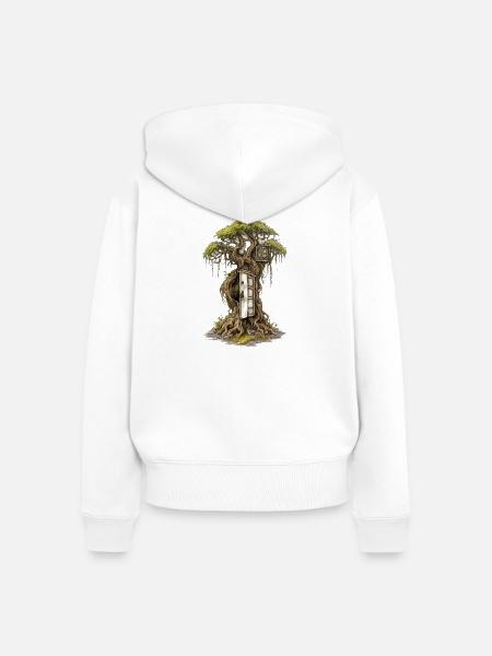 Baumhaus im Wald – Fantasie-Traum - Frauen Premium Bio Zip Hoodie - Weiß