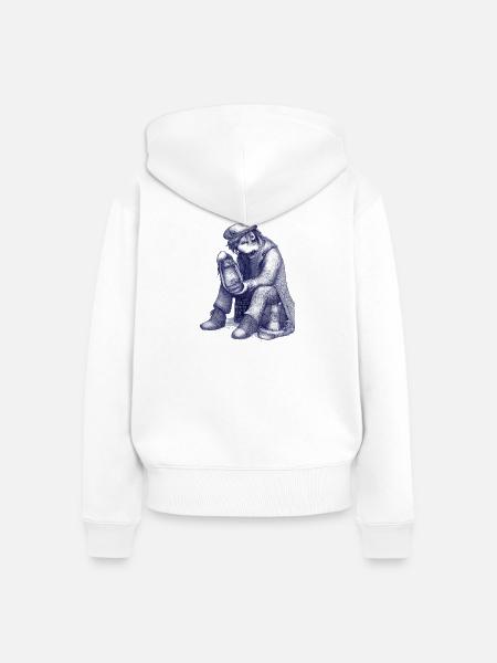 Traurig | Handgemalte Zeichnung Kugelschreiber - Frauen Premium Bio Zip Hoodie - Weiß