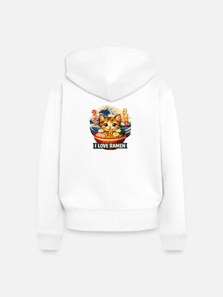 Ramen Katze - Frauen Premium Bio Zip Hoodie - Weiß