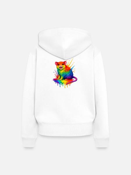 Regenbogen-Maus im Farbspritzer - Frauen Premium Bio Zip Hoodie - Weiß