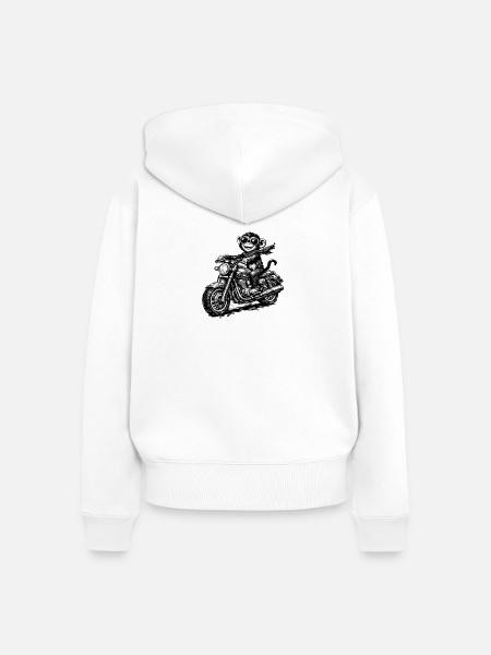 Affe auf Motorrad Skizzenstil - Frauen Premium Bio Zip Hoodie - Weiß