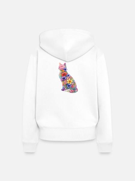 Katze Blumen Bunt - Frauen Premium Bio Zip Hoodie - Weiß