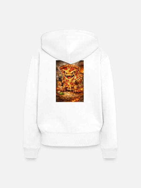Käse-Pizza Monster - Frauen Premium Bio Zip Hoodie - Weiß