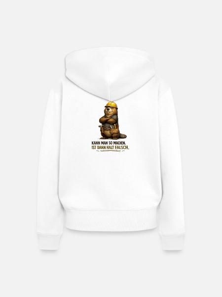Bauarbeiter-Dachs Spruchshirt - Frauen Premium Bio Zip Hoodie - Weiß