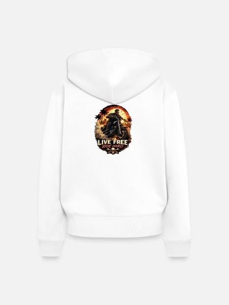 Live Free Ride Hard Biker - Frauen Premium Bio Zip Hoodie - Weiß