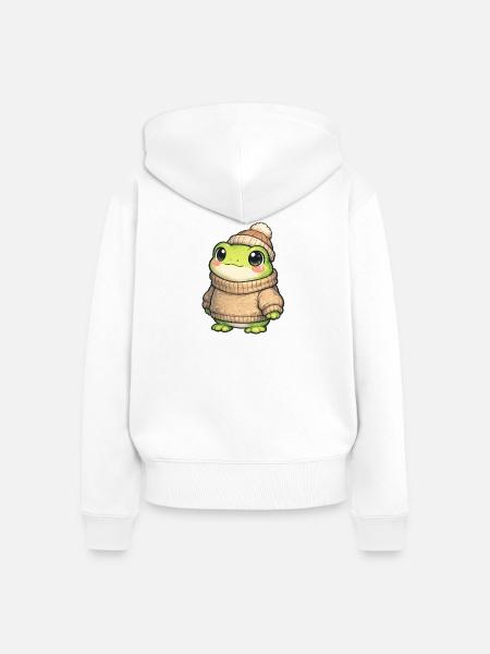 Kuschelfrosch im Winterpullover - Frauen Premium Bio Zip Hoodie - Weiß