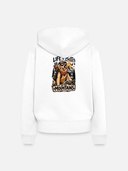 Abenteuerhund Bergleben - Frauen Premium Bio Zip Hoodie - Weiß