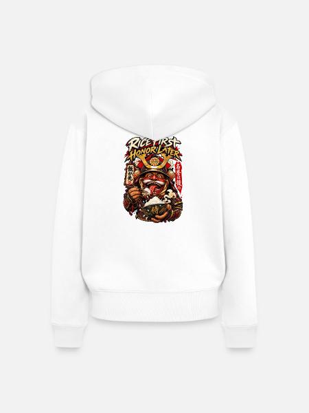 Reis zuerst, Ehre später Samurai - Frauen Premium Bio Zip Hoodie - Weiß