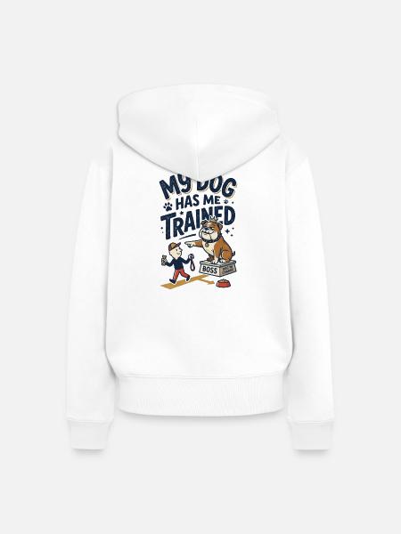 Der Hund hat mich trainiert - Frauen Premium Bio Zip Hoodie - Weiß