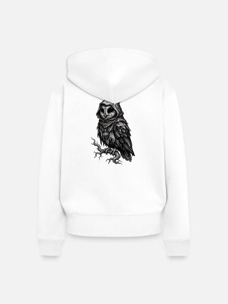 Schatteneule im Mantel des Nebels - Frauen Premium Bio Zip Hoodie - Weiß