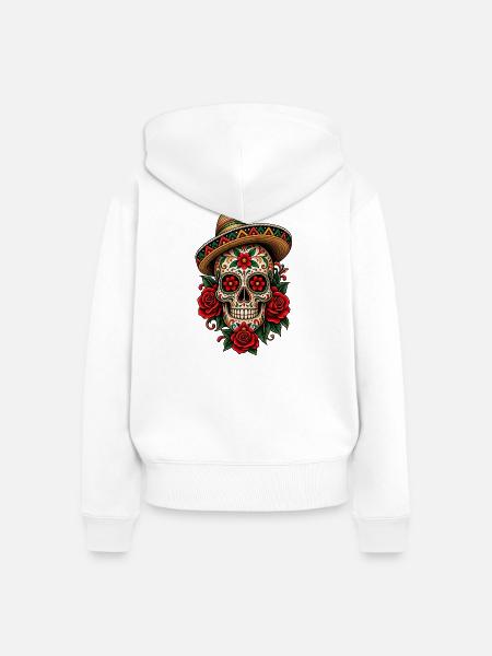 Mexikanischer Schädel - Frauen Premium Bio Zip Hoodie - Weiß