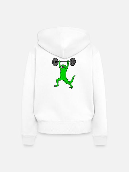 Kraftdino hebt Gewichte - Frauen Premium Bio Zip Hoodie - Weiß