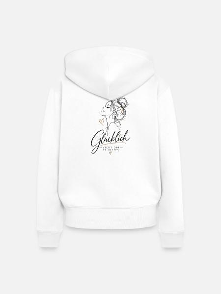 Glücklich Silhouette mit Herzgold - Frauen Premium Bio Zip Hoodie - Weiß