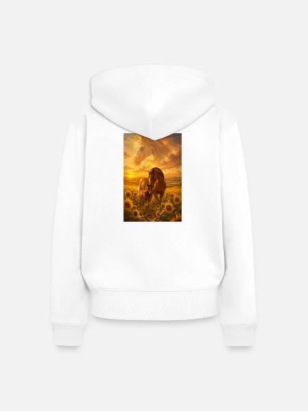 Stute und Fohlen im Sonnenfeld - Frauen Premium Bio Zip Hoodie - Weiß