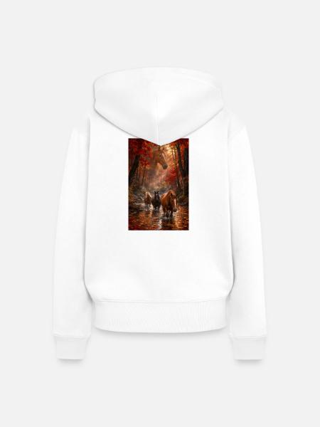 Pferde im Ahornwald am Fluss - Frauen Premium Bio Zip Hoodie - Weiß