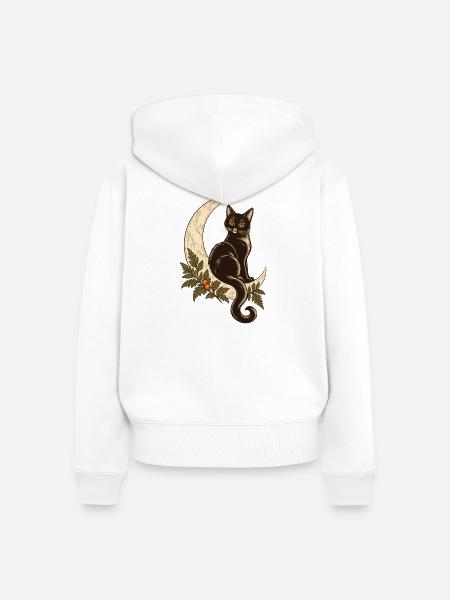 Katze im Herbstmond - Frauen Premium Bio Zip Hoodie - Weiß