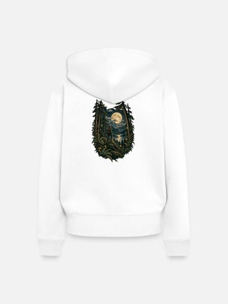 Mondlicht Waldwanderer im Nachtwald - Frauen Premium Bio Zip Hoodie - Weiß