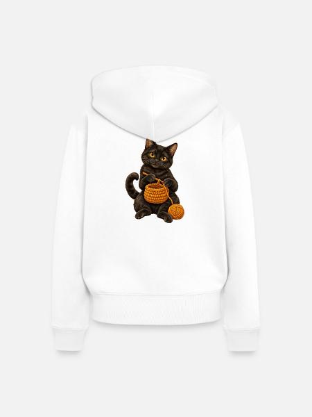 Schwarze Katze häkelt einen Korb - Frauen Premium Bio Zip Hoodie - Weiß
