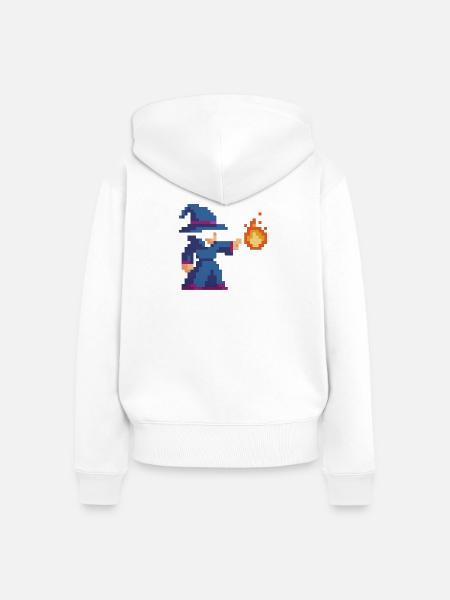 Pixel Wizard und Feuer - Frauen Premium Bio Zip Hoodie - Weiß