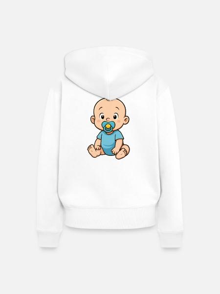 Spielerisches Baby mit Knuddel-Pacifier - Frauen Premium Bio Zip Hoodie - Weiß