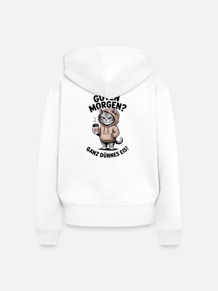 Katzen kaffee Morgen Hoodie - Frauen Premium Bio Zip Hoodie - Weiß