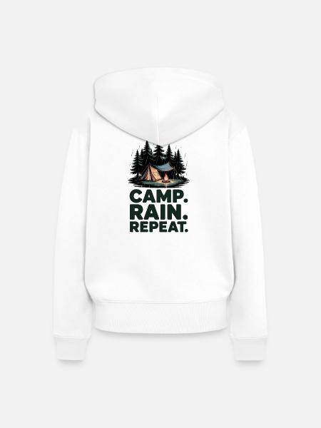 Camp Rain Repeat Camping - Frauen Premium Bio Zip Hoodie - Weiß