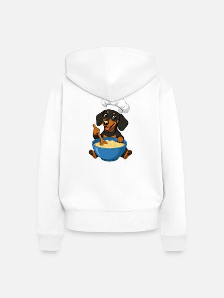 Der Dackelkoch zaubert Kuchenteig - Frauen Premium Bio Zip Hoodie - Weiß