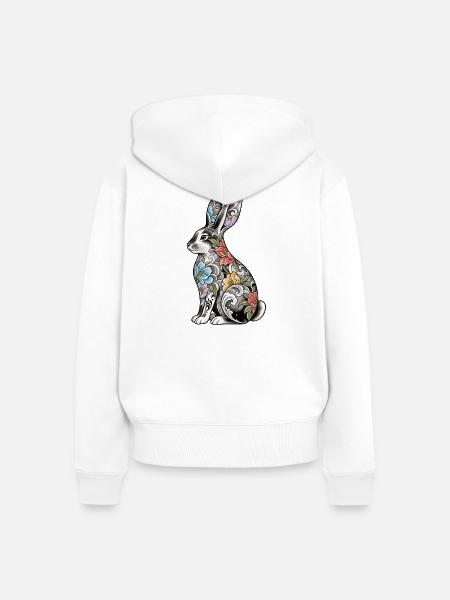 Florales Tattoo-Häschenmotiv - Frauen Premium Bio Zip Hoodie - Weiß