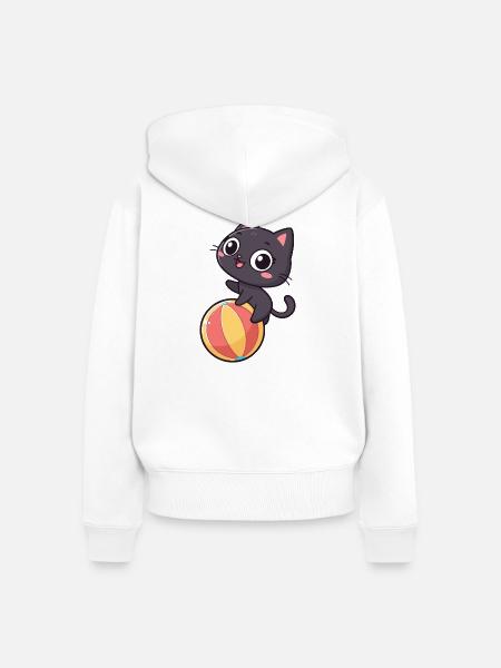 Schwarzes Kätzchen auf Strandball - Frauen Premium Bio Zip Hoodie - Weiß