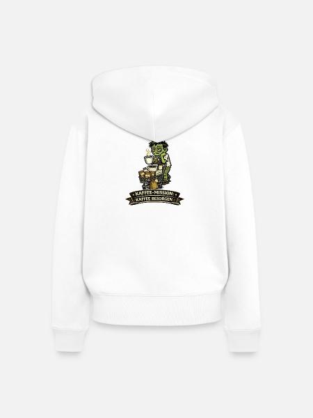 Kaffee-Mission: Zombie Kaffeeheld - Frauen Premium Bio Zip Hoodie - Weiß
