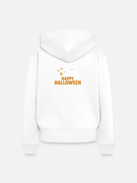 Halloween Katze und Spukhaus Design - Frauen Premium Bio Zip Hoodie - Weiß