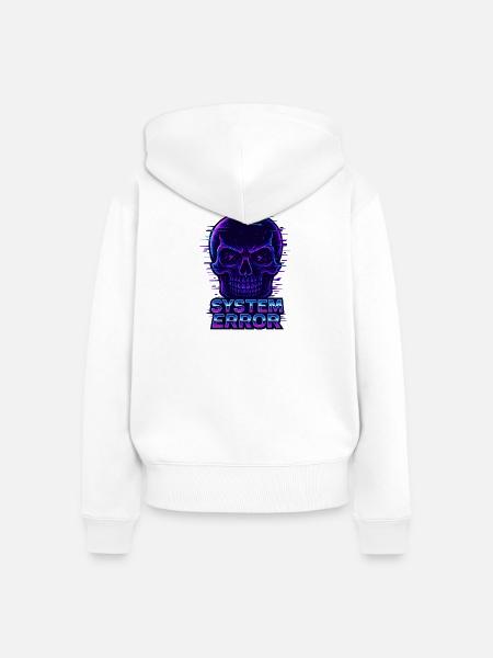 Neon Glitch Schädel mit Systemfehlertext - Frauen Premium Bio Zip Hoodie - Weiß