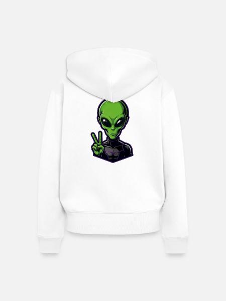 Grüner Alien Peacezeichen - Frauen Premium Bio Zip Hoodie - Weiß