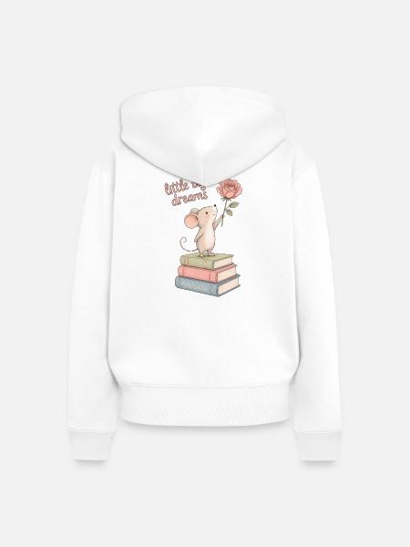 Süße Maus mit Büchern - Frauen Premium Bio Zip Hoodie - Weiß
