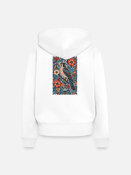 Gotische Whimsigoth-Raben-Krähe-Blumenvogelkunst - Frauen Premium Bio Zip Hoodie - Weiß